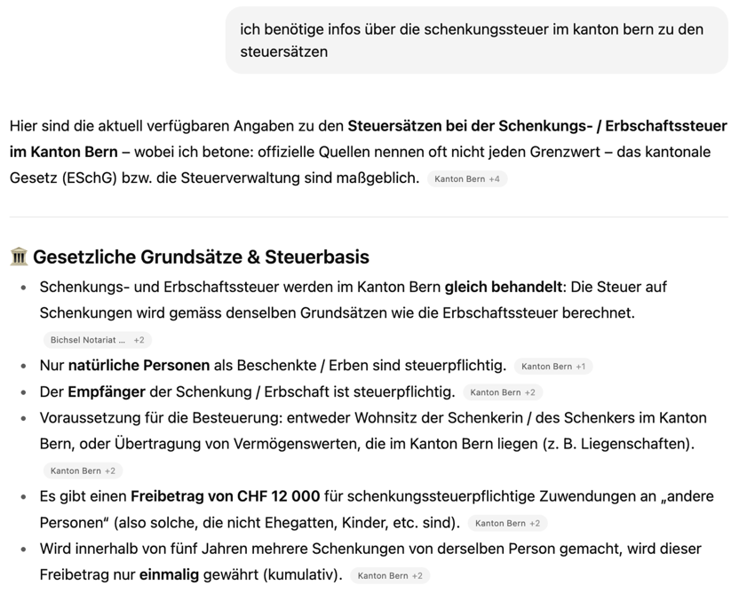 Ausschnitt ChatGPT Infos über Schenkungssteuer_5